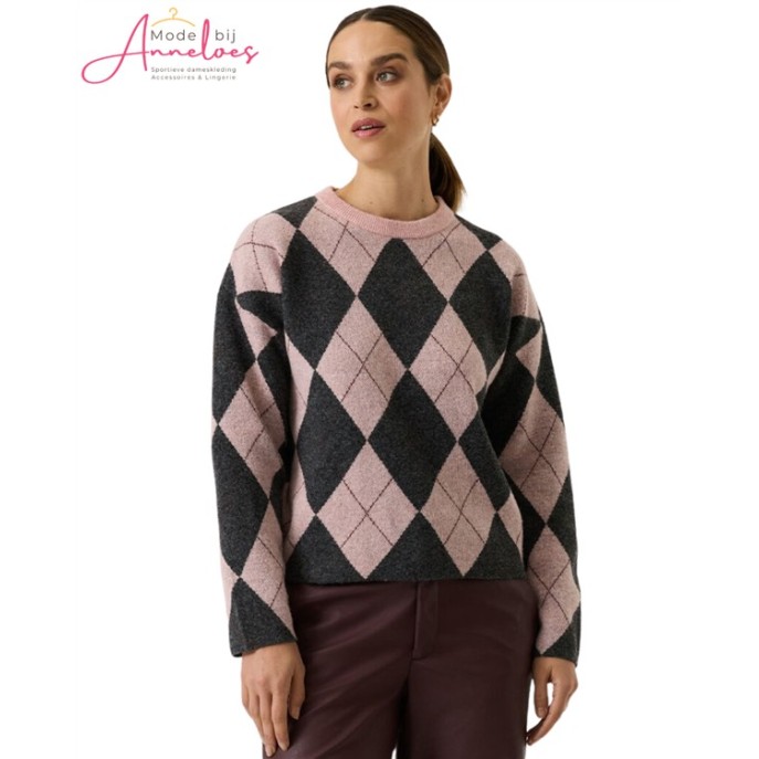 Garcia Pullover Ruit V260241-3105 Grijs Roze Garcia Pullover Ruit V260241-3105 Grijs Roze